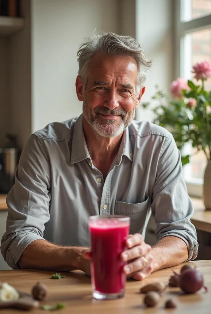 man drinking beet juice