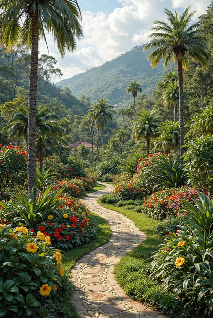 Create a landscaping idea, of garden in Teresópolis, rj, Brazil, using local plants in a house with 800 square meters of land 