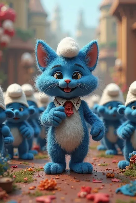 Make the Smurf cat become a president and command the mini Smurfs cats