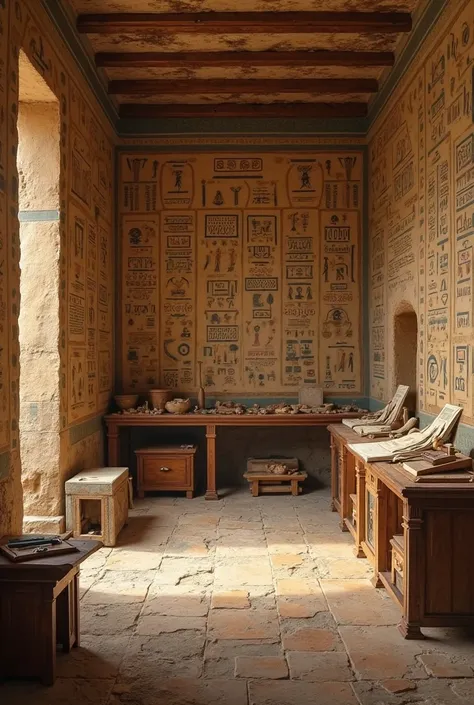 The fourth room is the Hieroglyphics and Science Writing Room 
It has original papyri and old writing tools without showing people