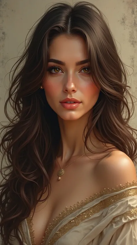 Women, Brunette,  very long hair,  brown eyes, Of Arab origin 