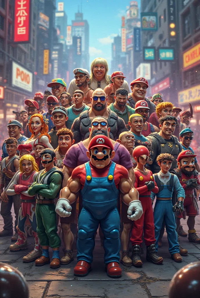 Create an image with a row of 20 game characters together 