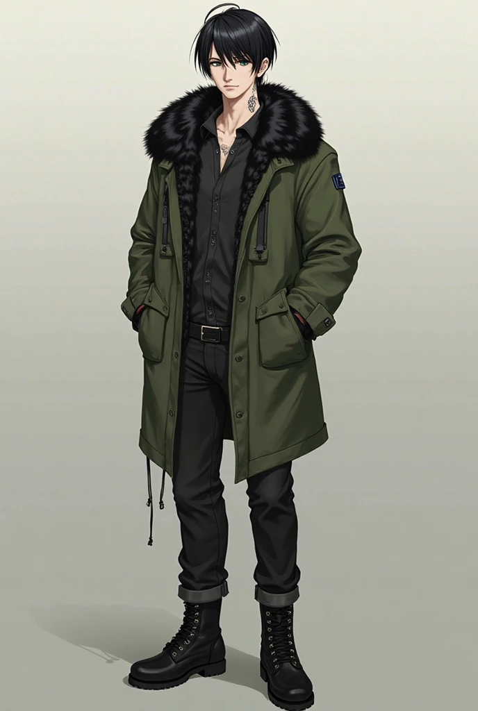 Gender: Male.
Race: Human of Asian descent.
Age: 26 year old 
Height: 179 cm 
Appearance: Black short hair neatly styled.
Dark green eyes.
Smooth, fair complexion - a light, lustrous pale skin tone.
Athletic male build and frame.
Fashion style is classic, ...