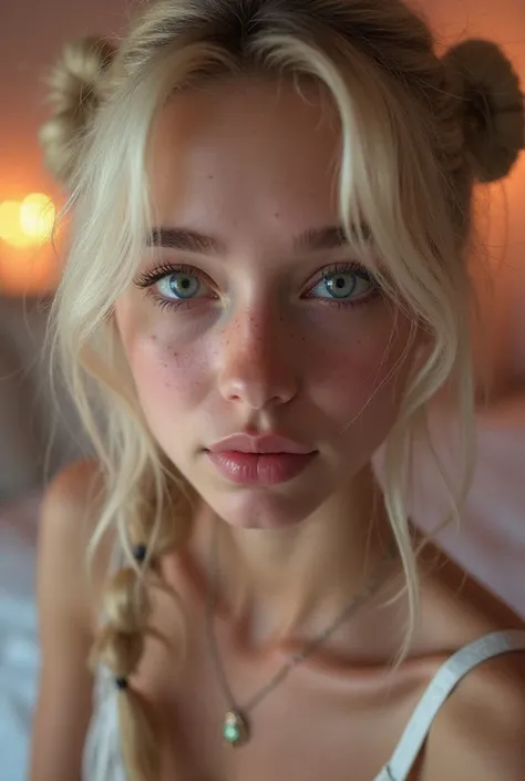  a girl,   sexy 18 year old girl , pigtails,  beautiful face,  splendid,  beautiful,  beautiful,  beautiful face, pale skin, regions, blond hair, blue eyes, full shiny lips,  big lips,  thick lips,  labios entreabiertos ,  long , mask, skinny thighs, petit...