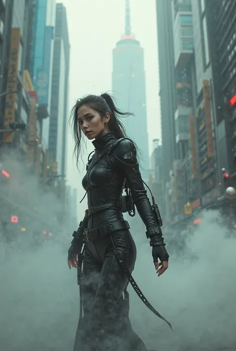 (Photorealistic:1.2), analog photo, realistic lighting, cute woman in minuscule futuristic outfit, cyber demon, walking through a futuristic cityscape, extremely dynamic, she breaks through the viscous poisoned air, cinematic composition, delicate details,...