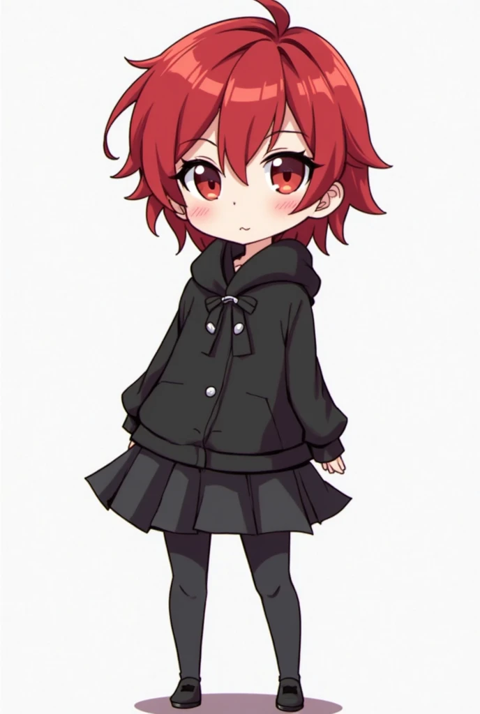 anime character with red hair and black outfit standing in front of a white background, single character full body, 2 d sprite, visual novel sprite, anime stylized, full_body!!, anime style character, chibi, in an anime style, 2 d anime style, full body!, ...