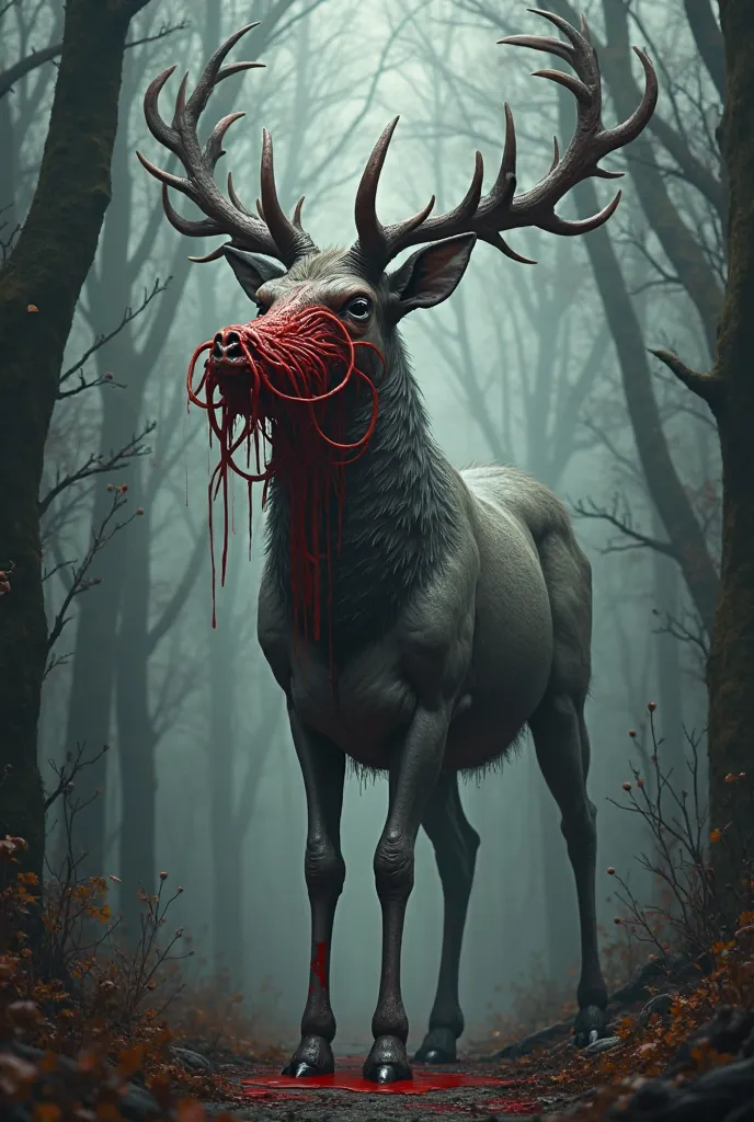 Monstrous deer that instead of a face, has a mass of bloody worms