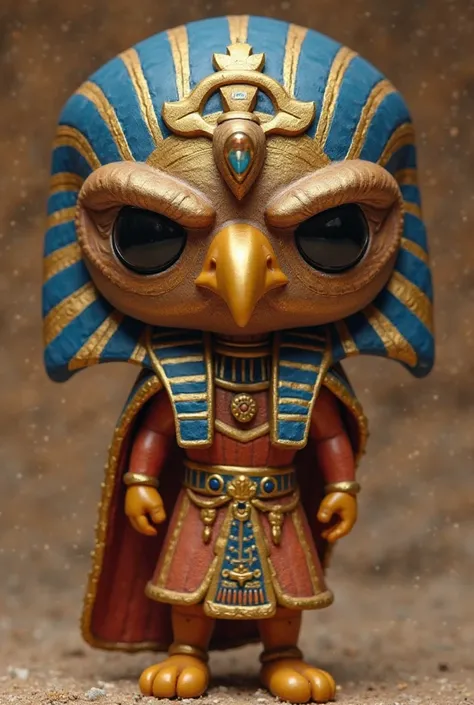 make me an image of Horus of the Egyptian divinity in the form of funko pop, I want it to be like this:  Your body is human, dressed in typical royal clothing.
He wears the double crown of Upper and Lower Egypt, symbolizing his role as legitimate ruler of ...