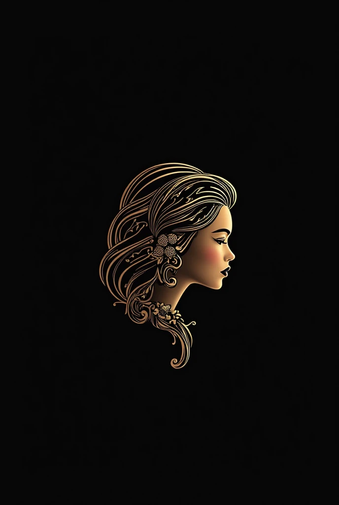 MAKE THE SOPHISTIFIED HAIRSTYLE LOGO IN BLACK AND GOLD WITH HAIRSTYLE ACCESSORIES JU BORGES BEAUTY SPACE create the logo ready to create with this image Ju Borges hairstyle beauty space