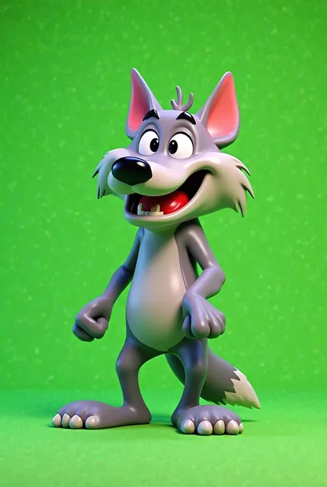 3D cartoon character of Tex Avery as the wolf from Droopy D. plain green background 