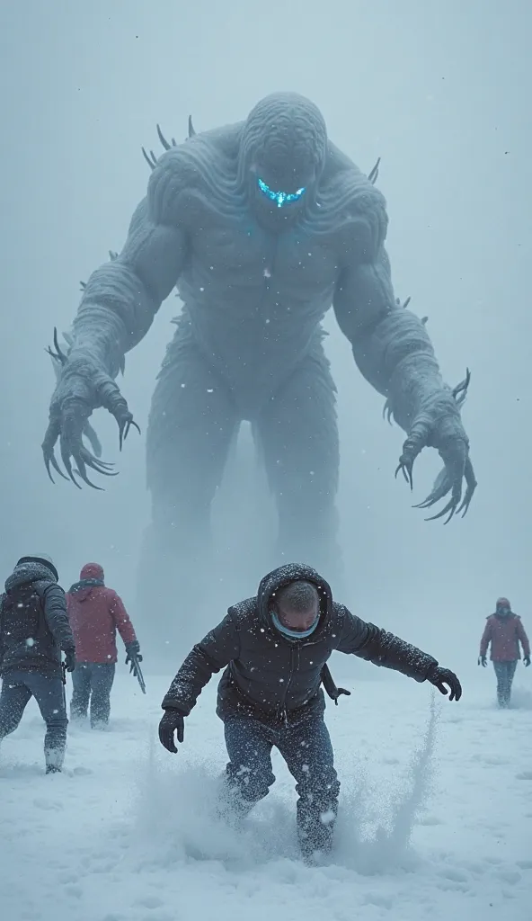 One of the tourists falls into the snow, looms his hands trying to grab hold of something, but the snow goes out from under his fingers. Behind him, a vague, a broken shadow, that stretches out his long clawed limbs. The eyes of this entity glow with icy g...