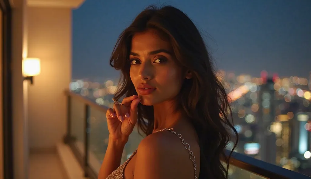 ### **🎥 Scene: Graceful Indian Girl’s Mesmerizing Hand Movements 🔥**  

📍 **Location:** **Luxury penthouse balcony at night**, with a breathtaking city skyline glowing in the background. A soft breeze flows, adding elegance to the moment.  

🎭 **Character:...