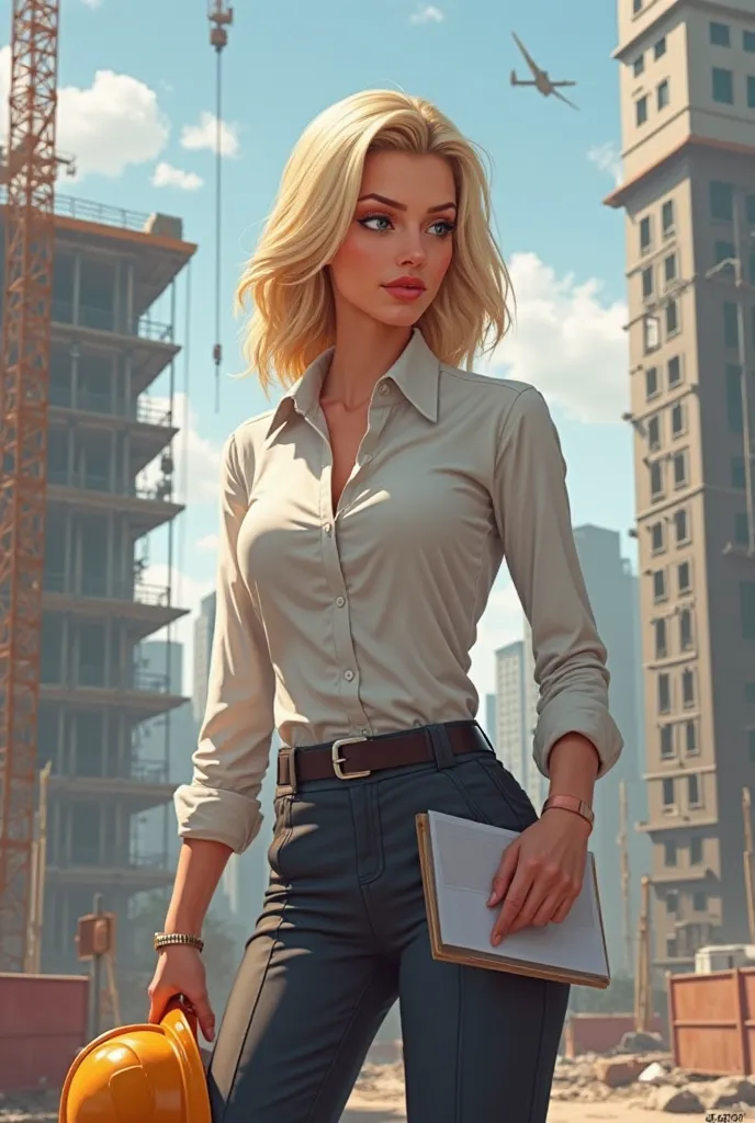 Blonde civil engineer woman 
