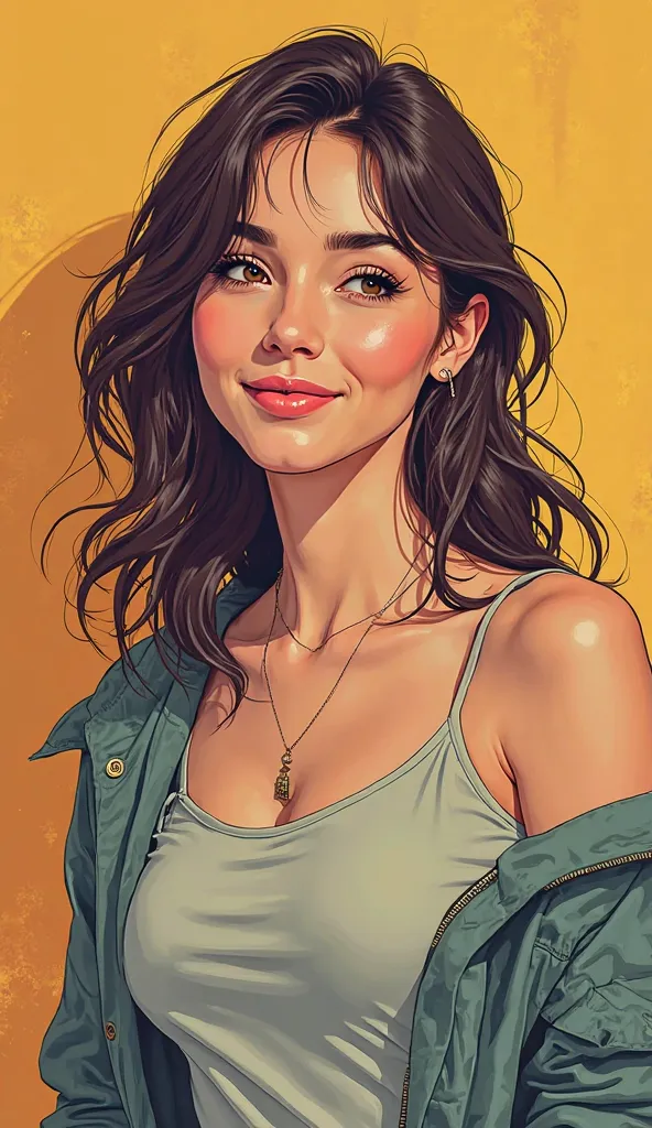 DISCREET image. with discreet casual clothes. image adult woman, american, JUST comic book style. with a justdiscreet smile. IMAGES WITH VIBRANT COLORS. 