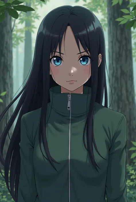 anime character with long black hair and blue eyes in a forest, hinata hyuga, hinata hyuga from naruto, from naruto, hana yata, inspired by Maki Haku, kotegawa yui, inspired by Kusumi Morikage, as an anime character, iwakura lain, shikamimi, kimi takemura,...