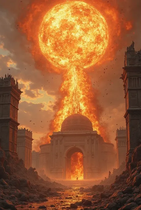 POV: The first fireball falls from the heavens
A sudden wind howls through the city. The once-clear sky cracks open with a blinding light. Then—a roaring fireball hurtles downward, smashing into the grand temple. A deafening explosion follows, sending shar...