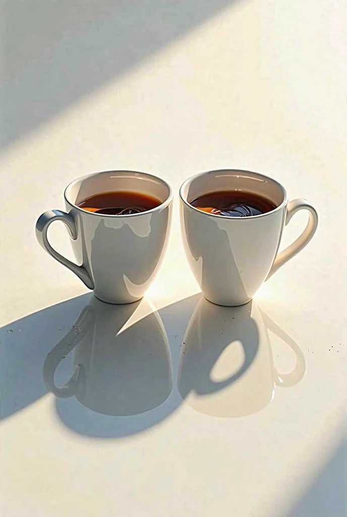 create a 2d drawing with a cup of coffee one on top and one on the bottom mirrored