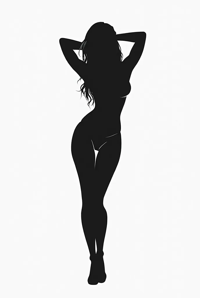 The image shows a silhouette of a woman with a very simplified style and marked curves.  Then , Some details :

1. **Silhouette and color**:  
   - It is a monochrome drawing (black on a white or light background).  
   - There are no detailed facial featu...