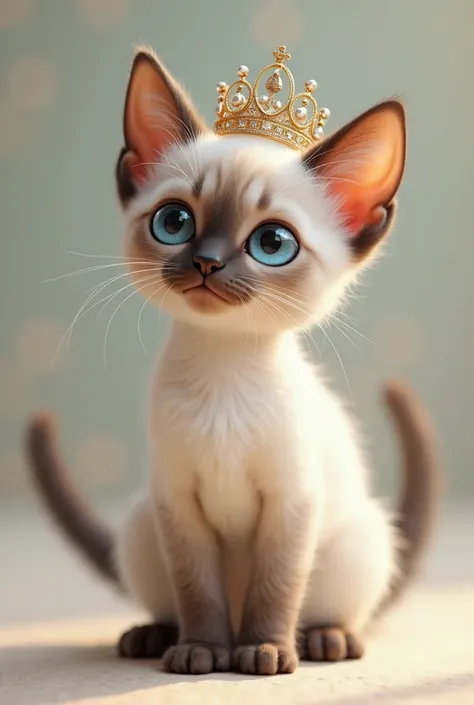 Skinny brown and white Siamese kitten with princess crown