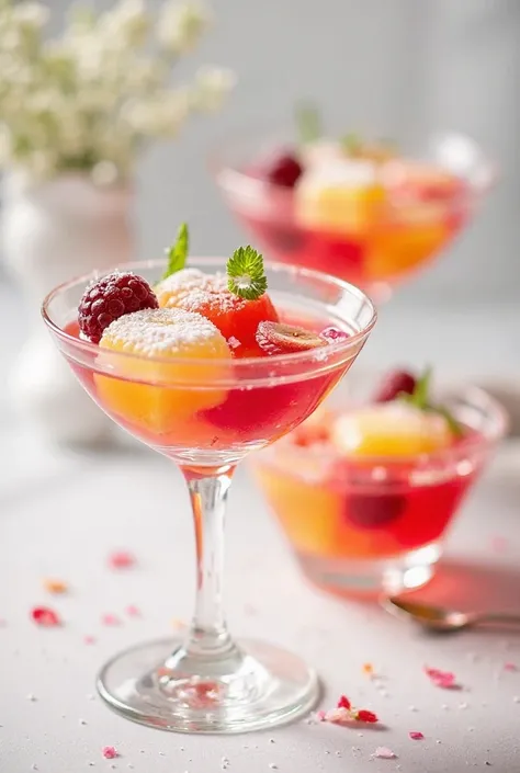 Ideal Image:
Jelly chunks, with vibrant fruit colors visible, served in glass cups.
