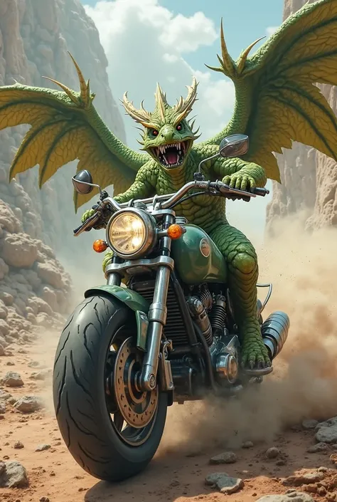 Rathian from monster hunter games driving a motorcycle