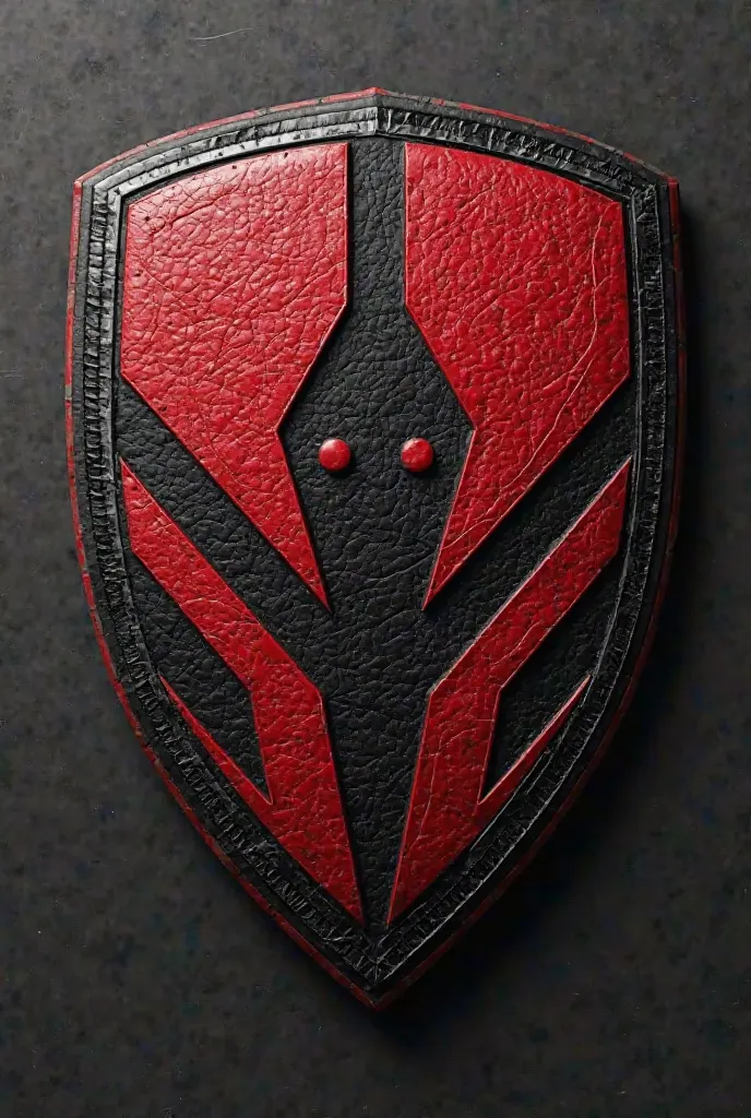 I want a soccer team shield with the colors black and red,  leather with white details, that is modern and minimalist 