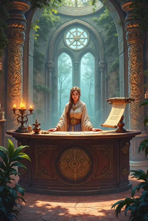 generate a transparent background with guild desk receptionist for fantasy jobs