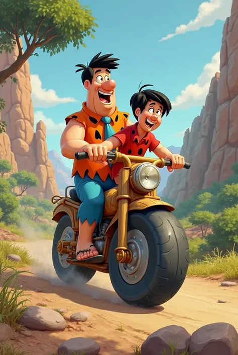 Pebbles age flintstones on a motorbike 
