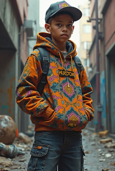 Hip Hop Boy Wearing 4Y Pattern Hoodie In Cigarette Mobile