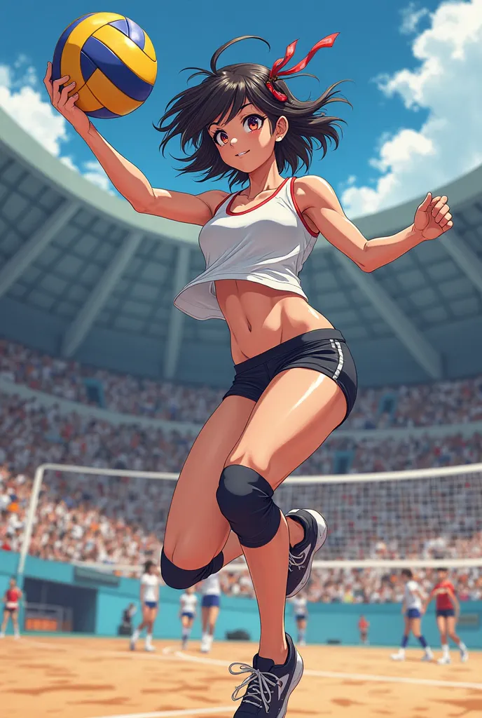 Create me a female volleyball player in anime style