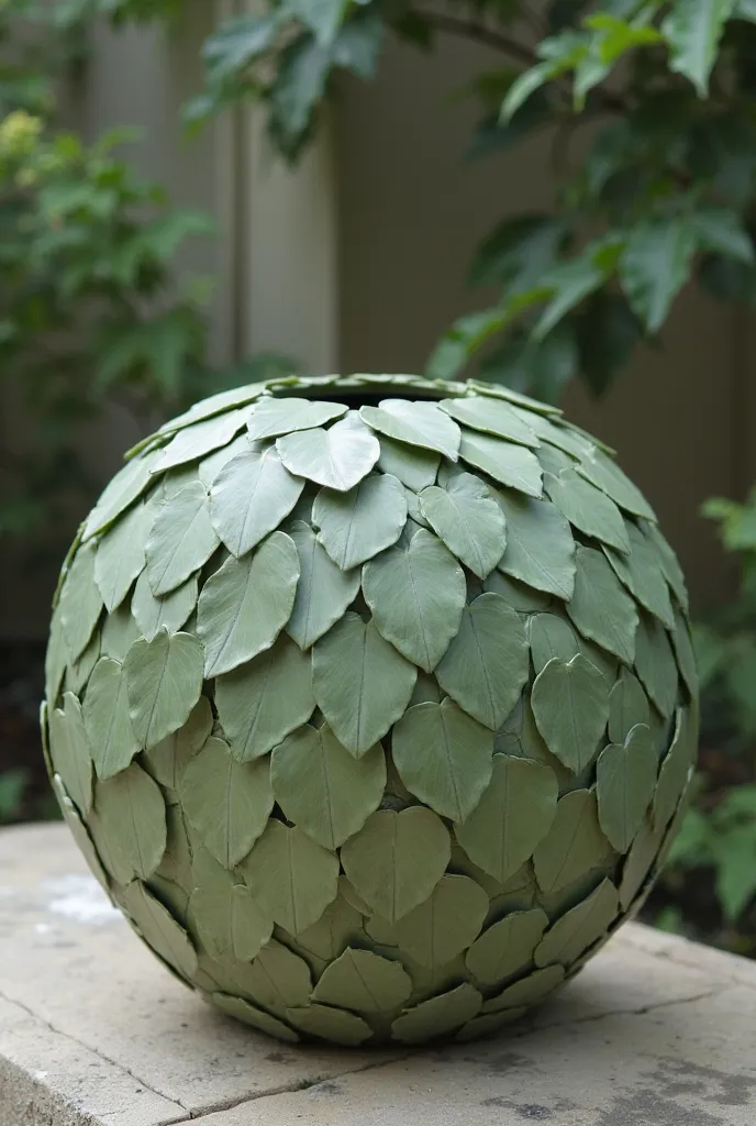  A spherical container with evenly shaped and folded leaves