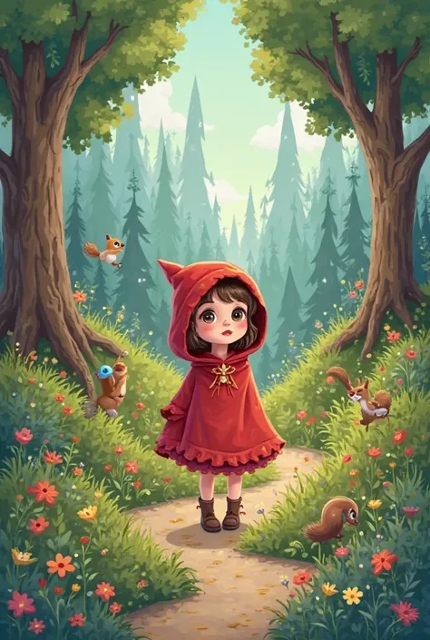 A picture summarizing the story of the Red Riding Hood cartoon 
