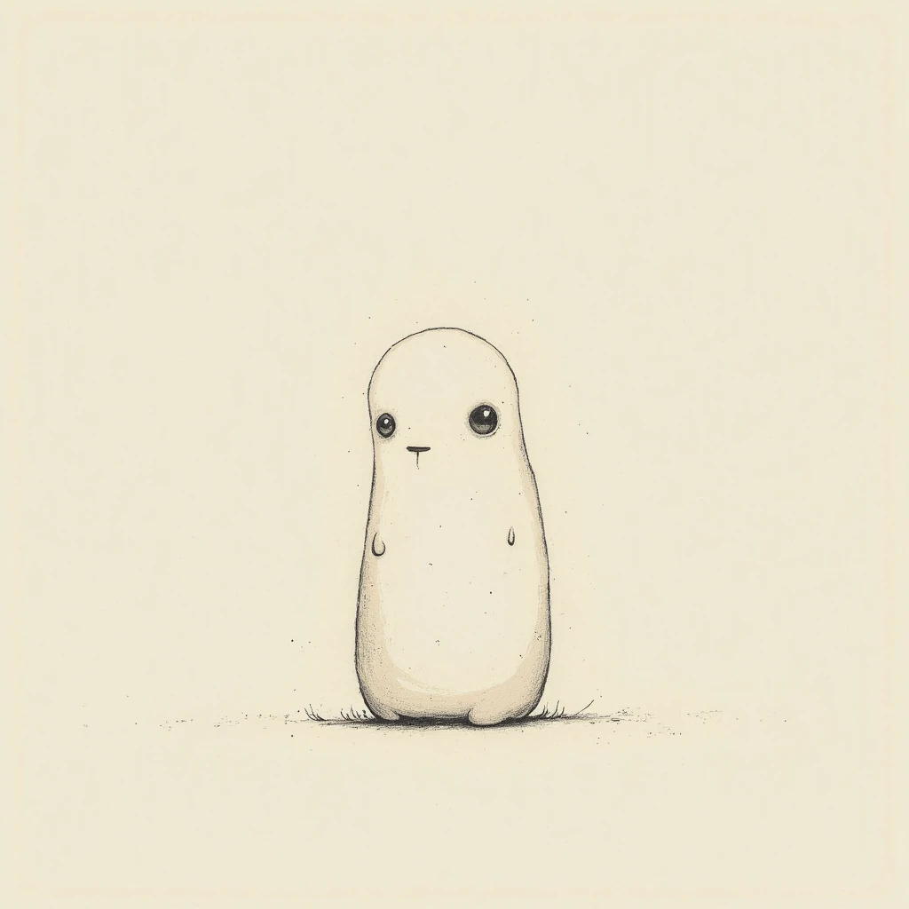 Dans un style très minimaliste , dessin simpliste , ( Jon Klassen  ) un extra terrestre 