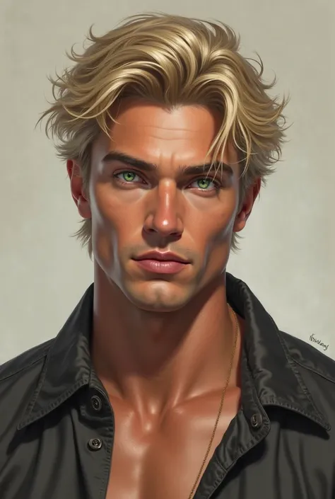 handsome man with light muscular blond hair with green eyes