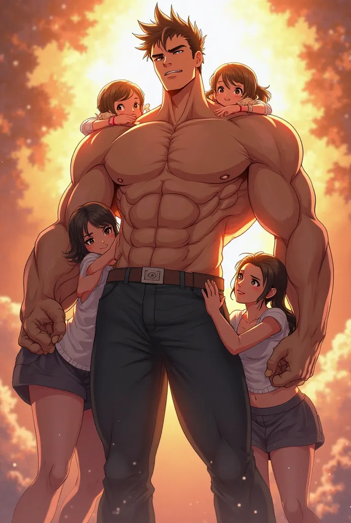 Young and incredibly beautiful anime character with a hypertrophied muscular body and a height of 4 meters. His pectoral muscles are powerful, The six-pack is perfectly drawn,  Biceps huge , and his shoulders are so wide, which create a feeling of absolute...