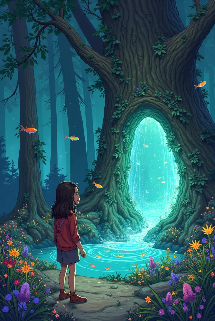 Title: The Crystal of Dreams 

Characters:
- Elena: A fearless and adventurous young girl, 

- Orin: A wise forest Spirit 

Setting: In a magical forest filled with colorful flora and magical beings.


Page 1: 

(Panel 1): Elena stands outside the forest, ...