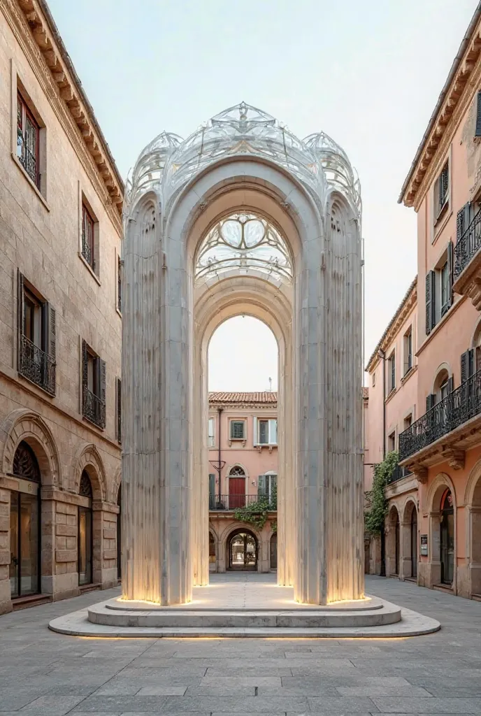 Architectural pavilion in a small square 