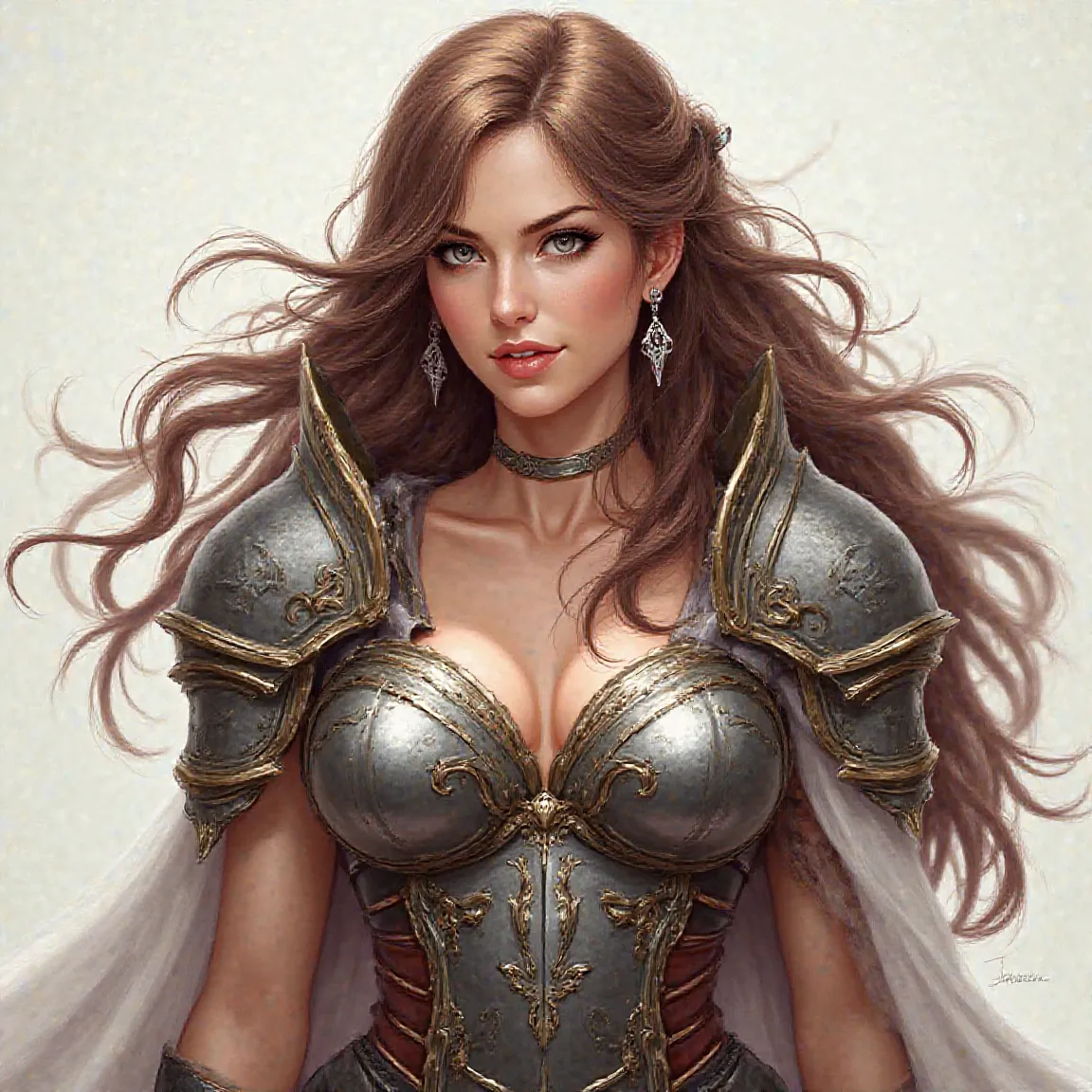 /imagine prompt: detailed portrait of a warrior princess, fantasy art, highly detailed, armor, flowing hair, High Resolution, Solo, Long Hair, Looking at viewer, Breasts, High Resolution, Anatomically Correct, Best Quality, Award Winning, Detail, Large bre...