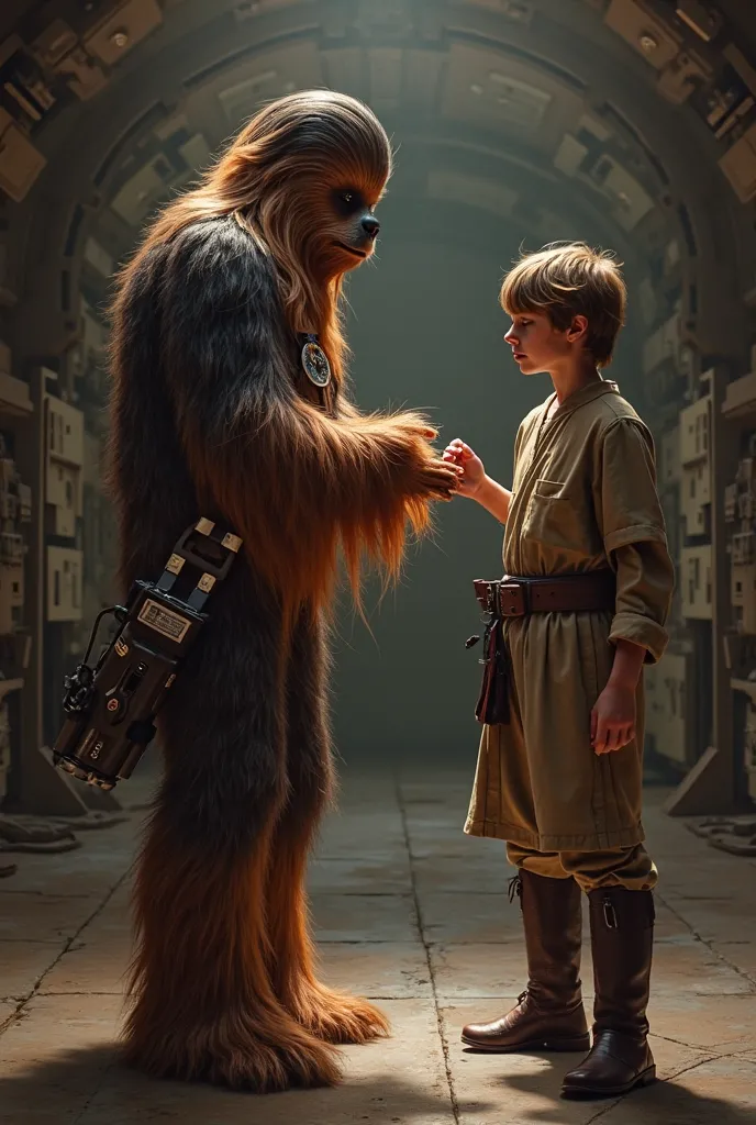 Chewbacca gives back medal to Luke Skywalker