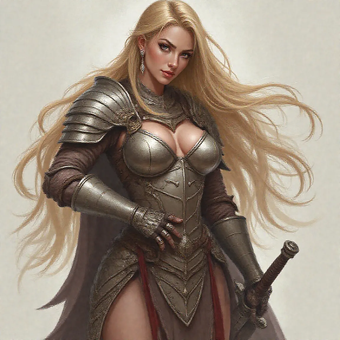 /imagine prompt: detailed warrior princess, fantasy art, highly detailed, armor, flowing hair, High Resolution, Solo, Long Hair, Looking at viewer, Breasts, High Resolution, Anatomically Correct, Best Quality, Award Winning, Detail, Large breasts, Earrings...