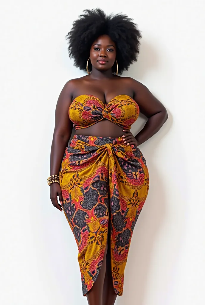 Belle femme noire ronde sexy vêtue de pagne africain sur fond blanc
Type de Création