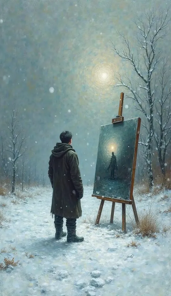 A man paints a scary picture with the name Snow |