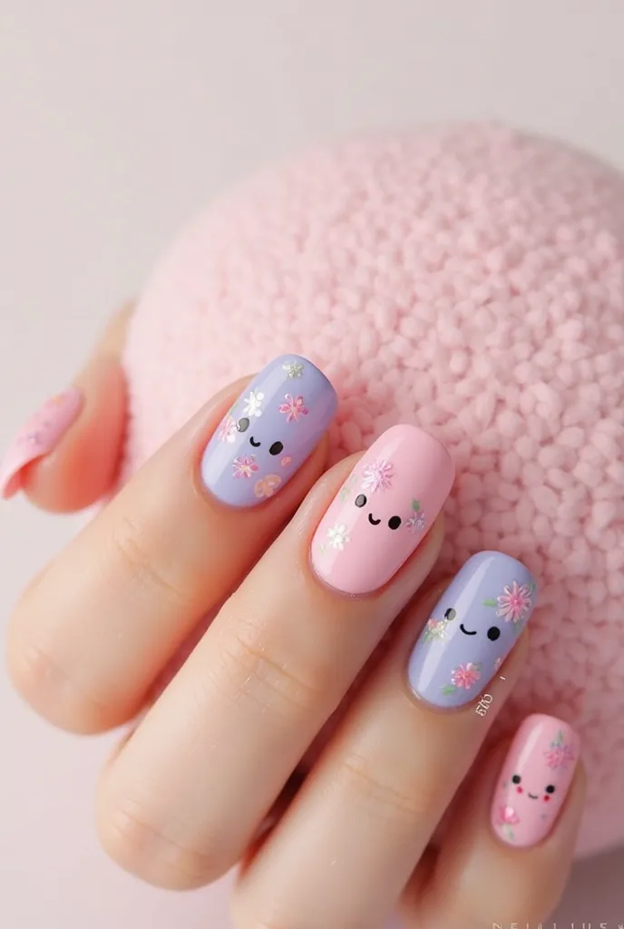 Make a design of smile designs on your nails in pastel colors