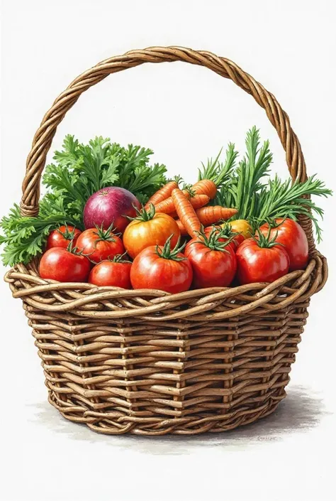 large basket of vegetables drawing
