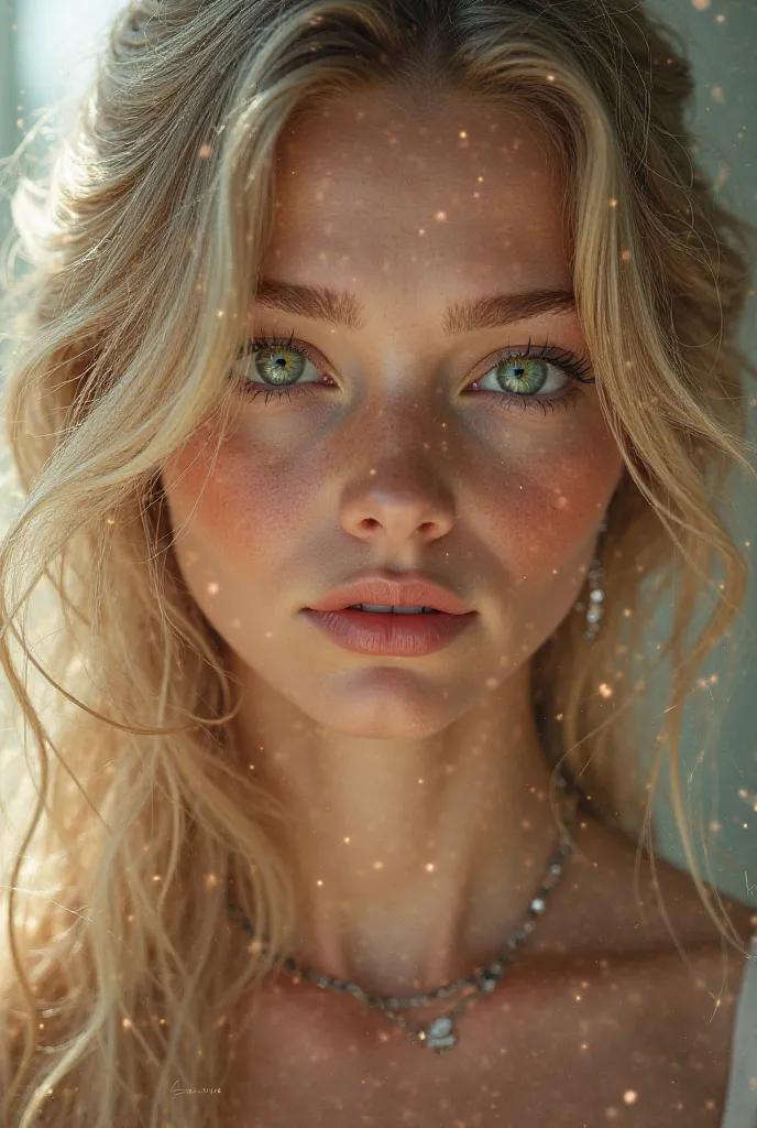 A blonde haired girl with green eyes 