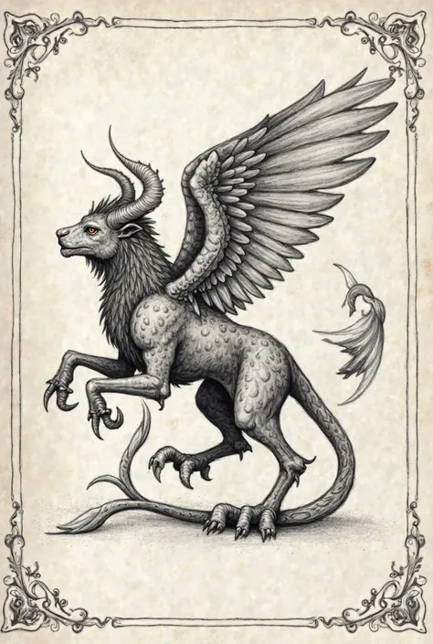 Create a simple medieval bestiary that combines animals into one, that looks like a sketch