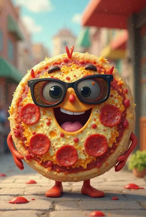 Create an image of a pizza with sunglasses similar to pizza Steve 