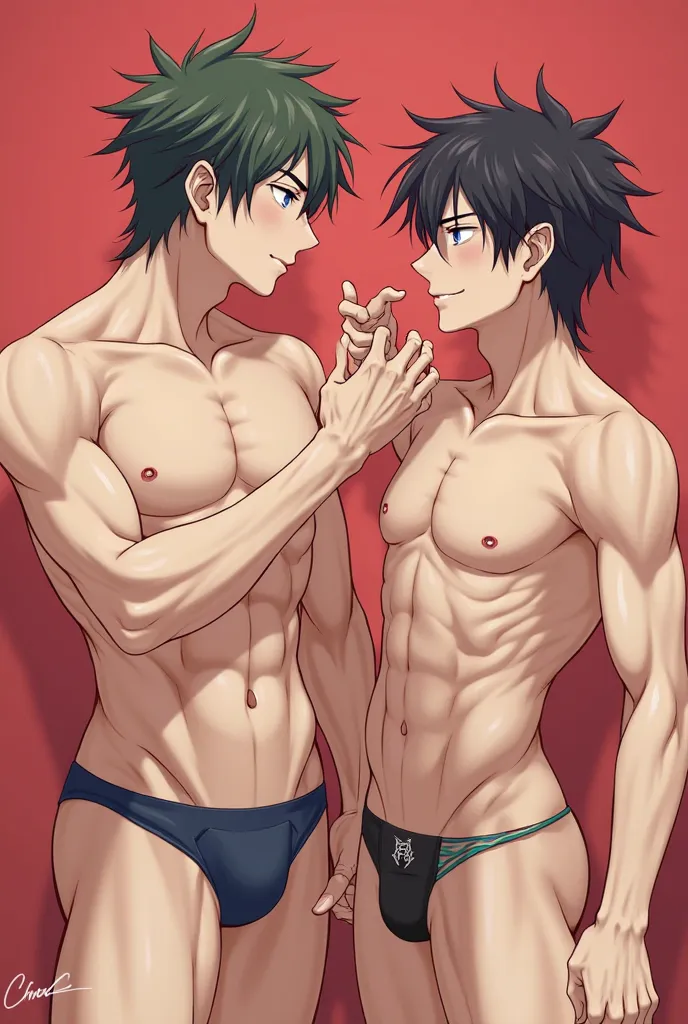 Make two naked male anime characters having sex 