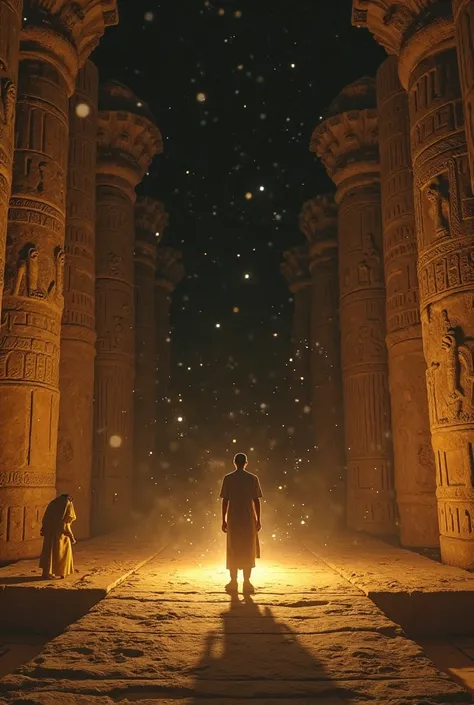 (can be seen.. . The screen turns completely black, then fragments of light appear that spread through space, as if time itself is separated from each other. {x} turns his head slowly to find a group of pharaoh workers looking at him in surprise. One of th...