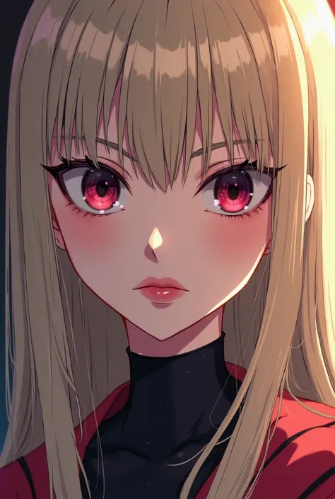 Tokyo Revenger light blonde girl with long hair straight bangs black ripped eyes with eyelashes Aylainer pink lips thin face image only shoulders up anime style TOKYO REVENGER 